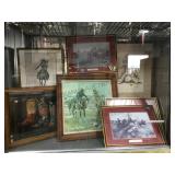 SHELF LOT OF FRAMED WESTERN THEMED WALL ART