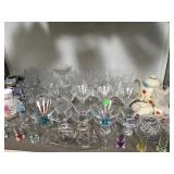 SHELF LOT OF STEMWARE, MARTINI GLASSES & MORE