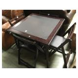 FOLDING  LEATHER TOP CARD TABLE WITH 4 CHAIRS