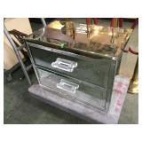 MIRRORED 2 DRAWER CABINET WITH DAMAGE MIRRORED 2 DRAWER CABINET WITH DAMAGE