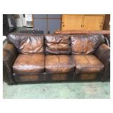 9' DISTRESSED LEATHER HIGH QUALITY COUCH, HABERTYS 9' DISTRESSED LEATHER HIGH QUALITY COUCH, HABERTYS