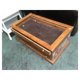 COFFEE TABLE WITH DRAWERS, MISSING GLASS TOP COFFEE TABLE WITH DRAWERS, MISSING GLASS TOP