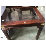 WOOD BASED GLASS TOPED END TABLE