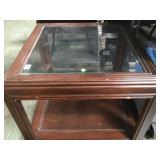 WOOD BSED, GLASS TOPED END TABLE WOOD BSED, GLASS TOPED END TABLE