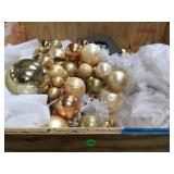 LARGE WOODEN BOX FULL OF CHRISTMAS DECOR