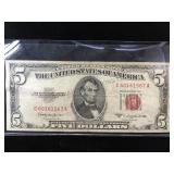1953 C RED SEAL $5 BILL 1953 C RED SEAL $5 BILL