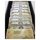 TRAY LOT OF $2 BILLS, $1 & $5 SILVER CERTIFICATES TRAY LOT OF $2 BILLS, $1 & $5 SILVER CERTIFICATES