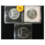 3 1960 SILVER FRANKLIN HALF DOLLARS 3 1960 SILVER FRANKLIN HALF DOLLARS