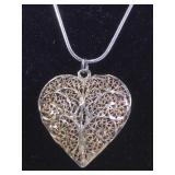VINTAGE ART NUEVO STERLING FILIGREE HEART PENDANT VINTAGE ART NUEVO STERLING FILIGREE HEART PENDANT