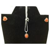 VINTAGE STERLING / CORAL EARRINGS & NECKLACE SET VINTAGE STERLING / CORAL EARRINGS & NECKLACE SET