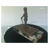 BRONZE INDIAN SCULPTURE ON MARBLE, SIGNED C. KAUBA BRONZE INDIAN SCULPTURE ON MARBLE, SIGNED C. KAUBA