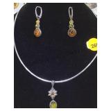 VINTAGE STERLING 3 PC SET AMBER EARRINGS & PENDANT VINTAGE STERLING 3 PC SET AMBER EARRINGS & PENDANT