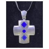 VINTAGE STERLING LAPIS LAZULI CROSS , HERRING BONE VINTAGE STERLING LAPIS LAZULI CROSS , HERRING BONE