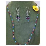 VINTAGE STERLING , MULTISTONE NECKLACE & EARRINGS VINTAGE STERLING , MULTISTONE NECKLACE & EARRINGS