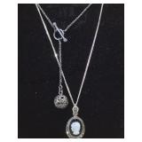 VINTAGE STERLING MOP/ONYX PENDANT & BALL & LOOP VINTAGE STERLING MOP/ONYX PENDANT & BALL & LOOP