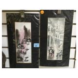 PAIR OF MATTED ASIAN ART SIGNED BY ARTISTS 4x11 PAIR OF MATTED ASIAN ART SIGNED BY ARTISTS 4x11