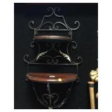 WOOD AND METAL 2-TIERED WALL DECORATIVE SHELF 31'T WOOD AND METAL 2-TIERED WALL DECORATIVE SHELF 31'T
