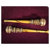 PAIR OF AFRICAN TRIBAL CARVED WOOD RATTLES PAIR OF AFRICAN TRIBAL CARVED WOOD RATTLES