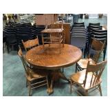 OAK PEDASTAL TABLE WITH 6 CHAIRS OAK PEDASTAL TABLE WITH 6 CHAIRS