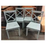 4 GREEN WOOD CHAIRS 4 GREEN WOOD CHAIRS
