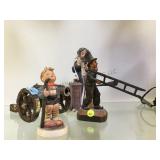 4 PIECE, HUMMEL,CANON RADIO, WOODEN MAN, CERAMIC