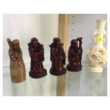 5 PIECE ASIAN LOT STONE STAMP, RESIN FIGURES