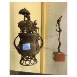 METAL ASIAN URN & FIGURE