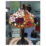 TIFFANY STYLE STAIN GLASS TABLE LAMP, APPROX 32"