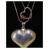 STERLING PUFFY HEART PENDANT & RUBY BUTTERFLY