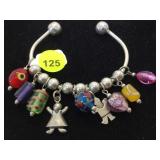 VINTAGE  HEAVY STERLING /ART GLASS CHARM BRACELET