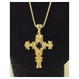 STERLING CHAIN WCROSS PENDANT W/BLUE GEMSTONE