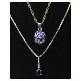 PAIR OF STERLING CHAINS W/BLUE & CLEAR GEMSTONES