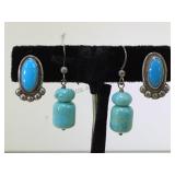 2 PAIR OF STERLING / TURQUOISE EARRINGS