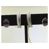 2 PAIR OF STERLING EARRINGS W/ PURPLE GEMSTONES