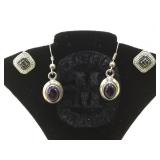 2 PAIR OF STERLING EARRINGS WBLACK & GREEN GEMS