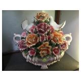 CAPODIMONTE FLORAL BASKET W/BIRDS
