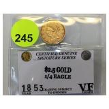 1853 $2.5 GOLD 1/4 EAGLE