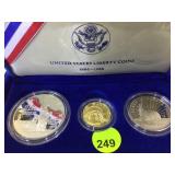 1986 SILVER DOLLAR, $5 GOLD COIN , HALF DOLLAR