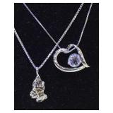 NECK WITH N2 STERLING CHAINS , 1-W/CLEAR GEMSTONE