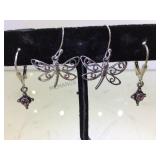 2 PAIRS OF STERELING EARRINGS, 1-PINK GEMSTONES