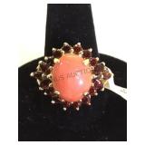 14K GOLD RING W/PINK & RED GEMSTONES, SIZE 6