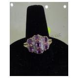 14K GOLD RING W/PINK & CLEAR GEMSTONES, SIZE 6
