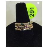 14 K GOLD RING W/MULTI COLORED GEMSTONES, SIZE 6