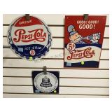 VINTAGE METAL ADVERTISING SIGNS - PEPSI AND BELL