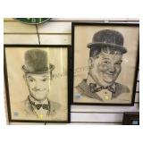 VINTAGE FRAMED 1970 LAUREL AND HARDY PRINTS