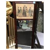 VINTAGE MIRROR WITH COLORED FRAMED PRINT ON TOP