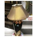 STONE-INLAID TABLE LAMP WITH GOLD SHADE 31" TALL