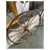 ANTIQUE  WOODEN AND METAL WAGON WHEEL 40" D