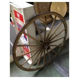ANTIQUE WOOD AND METAL WAGON WHEEL 38" D