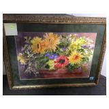FRAMED MATTED WATERCOLOR STILL LIFE FLOWERS